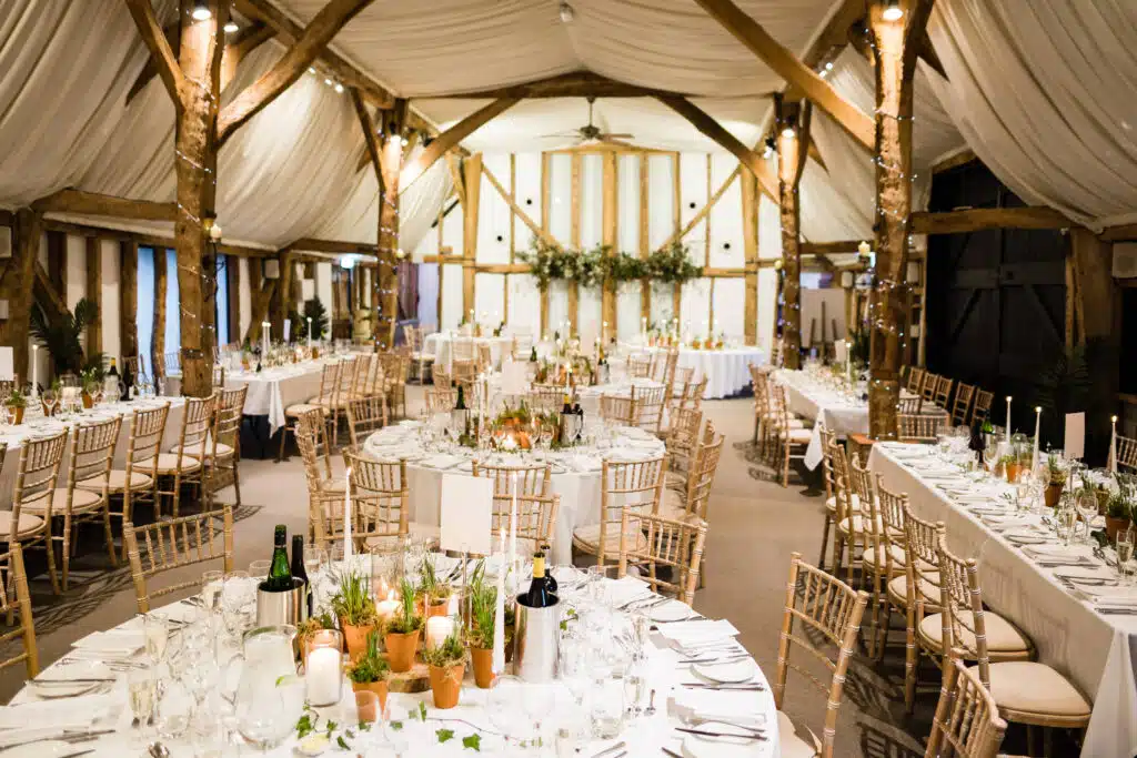Barn Wedding Venue set for meal
