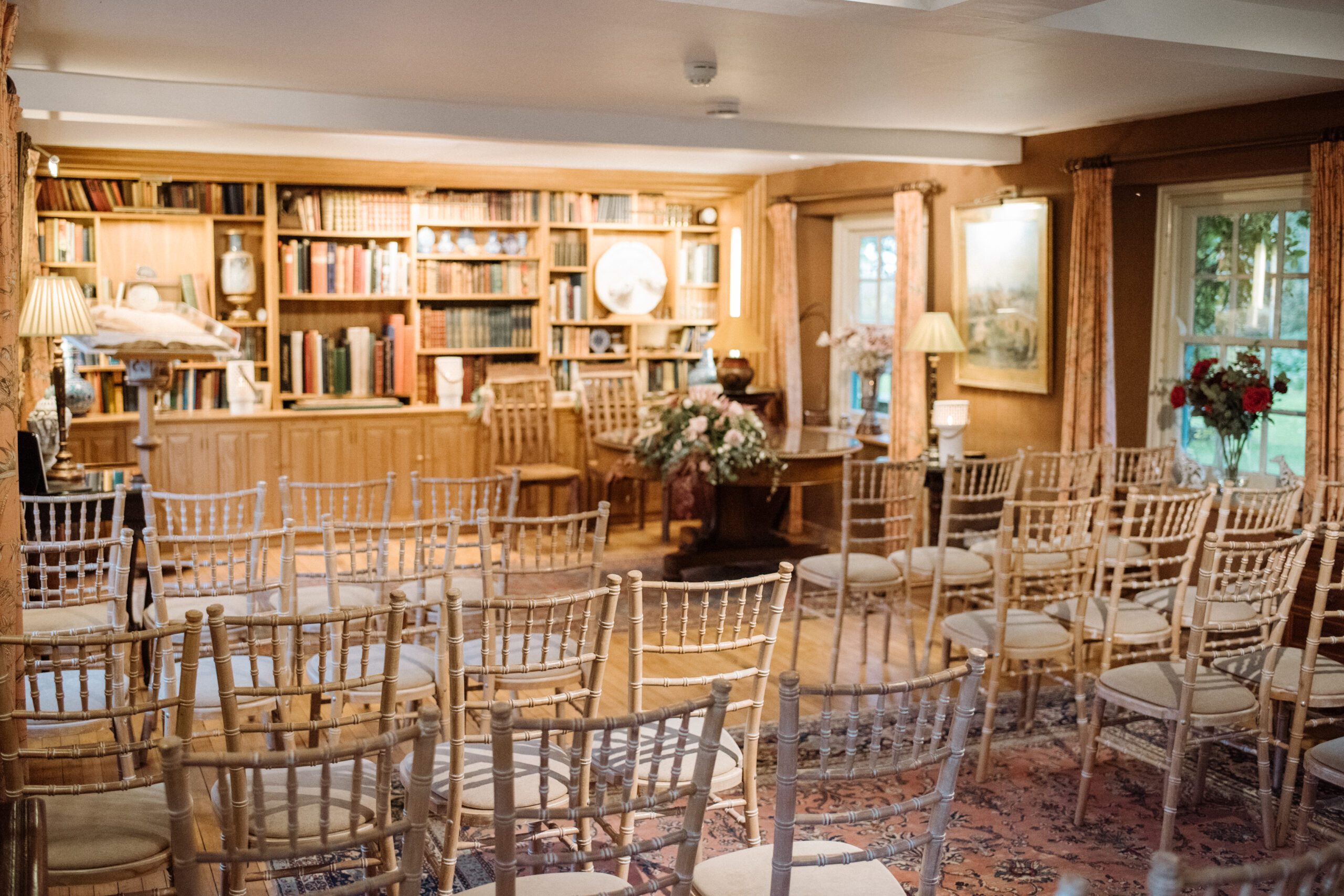 Country house drawing room set for wedding ceremony