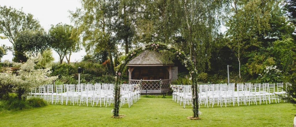 Garden Summerhouse set for wedding ceremony