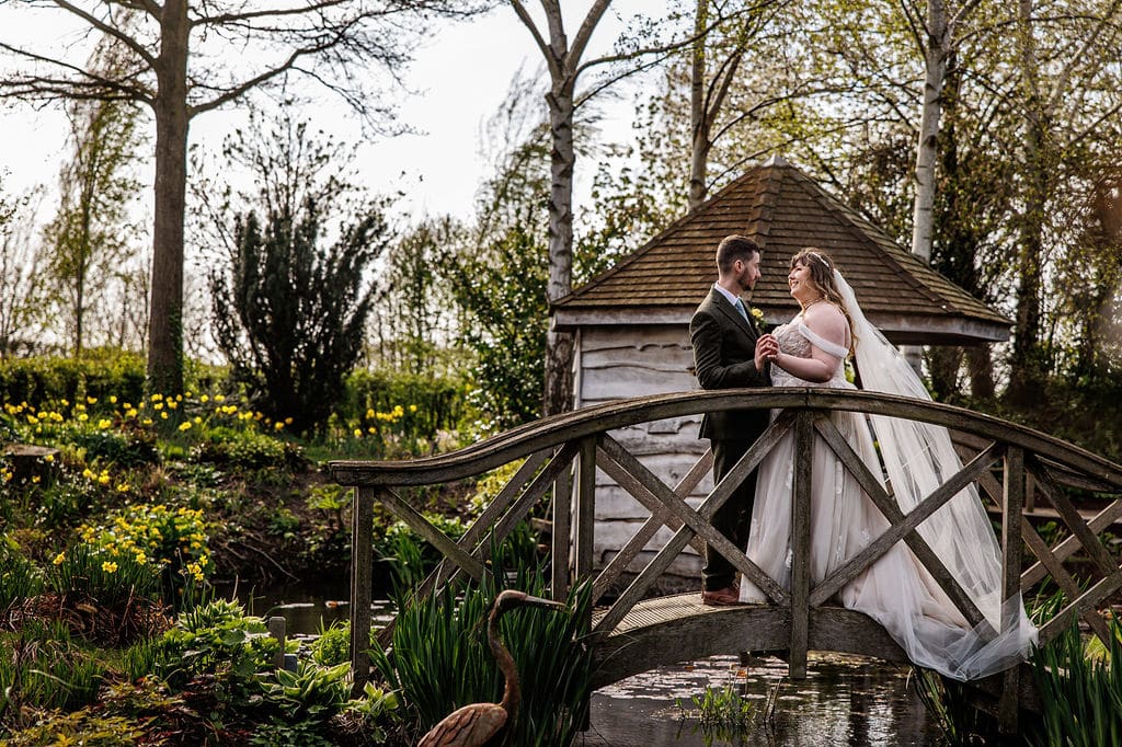 Bride and Groom on Bride of garden wedding venue