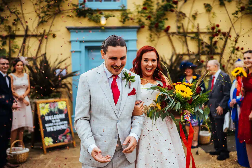 Happy Couple at Colourful South Farm Wedding