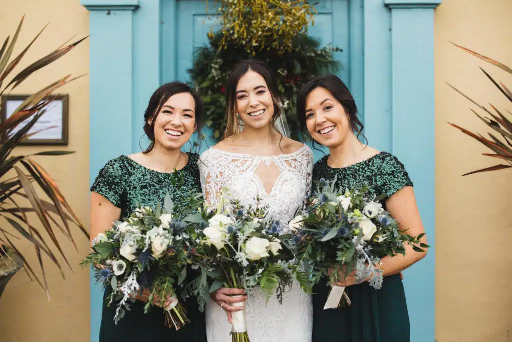 Bride and Bridesmaids at Winter Wedding Venue