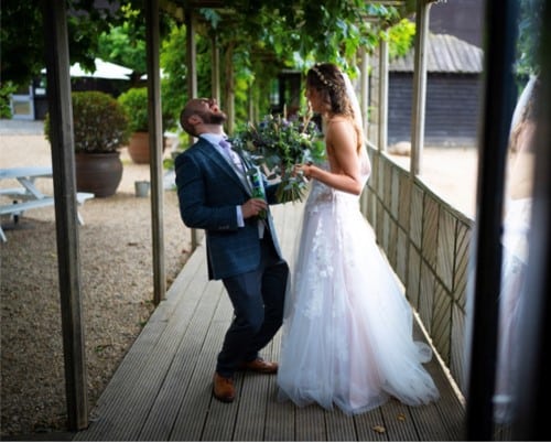 Bride and Groom at Countryside wedding venue share a moment