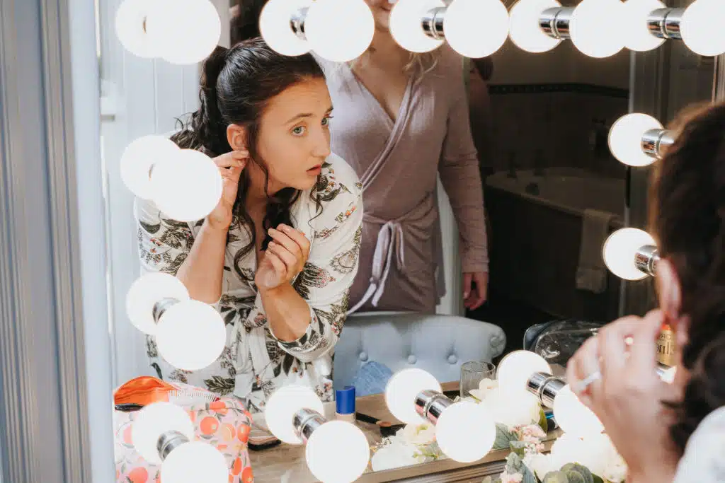 Bride getting ready on wedding day