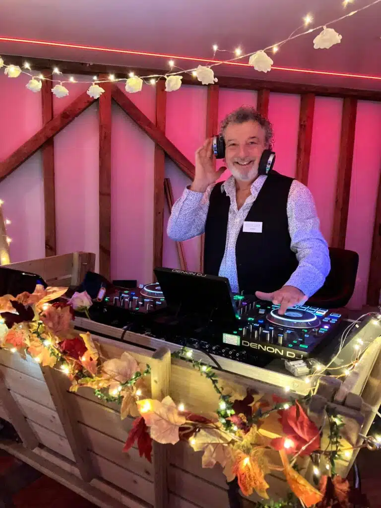 South Farm's Barn DJ Gary with rustic barn DJ set