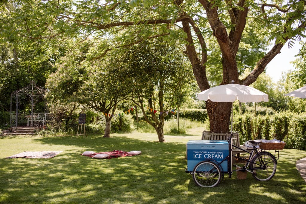 Ice Cream Bike in Garden at Countryside wedding venue