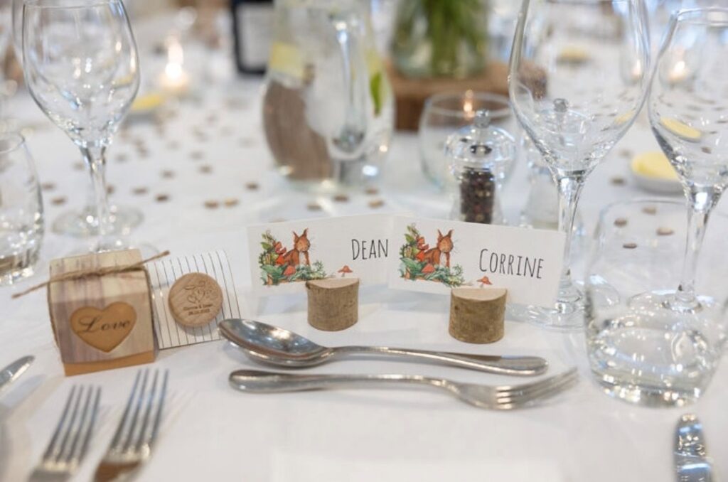 Woodland themed wedding table place names 