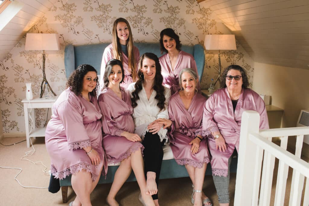 Bride and Bridesmaids pose for photo in Bridal Suite at Jewish Wedding