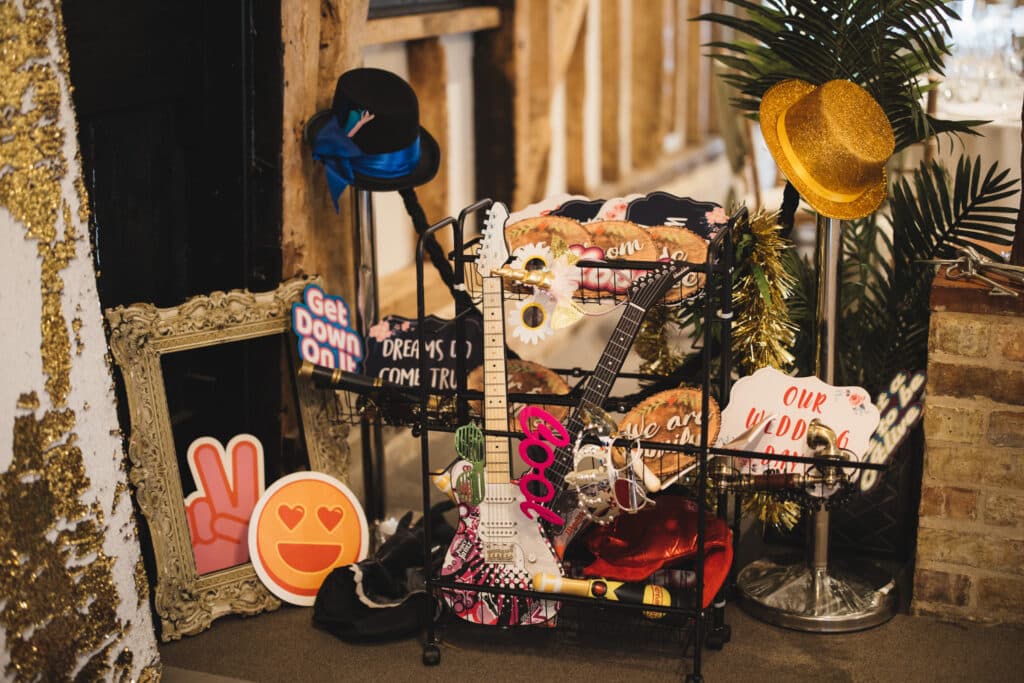 Photo Booth props set up at wedding venue 