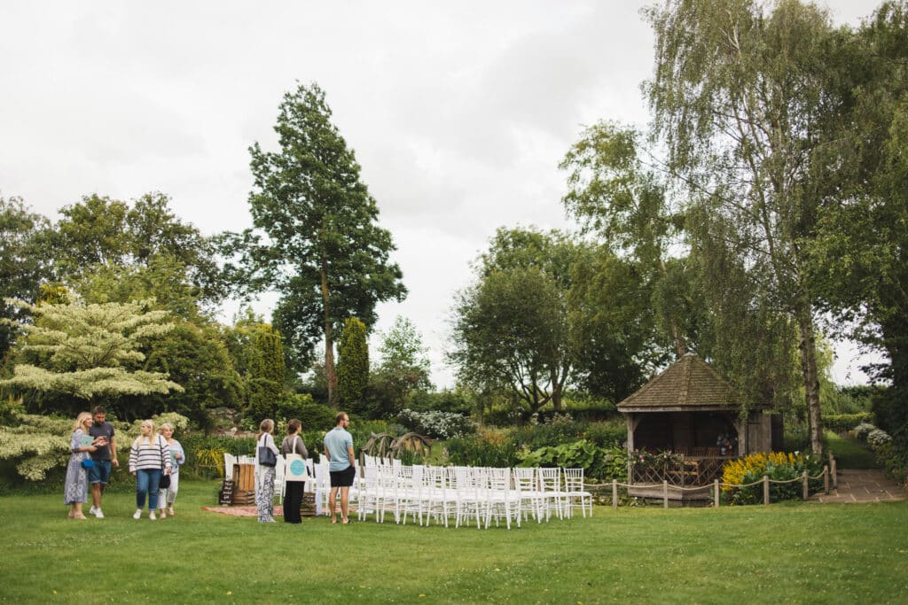 Guests at garden wedding venue open day event 