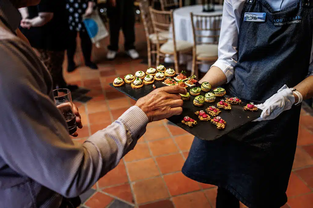 Canapes at barn wedding venue