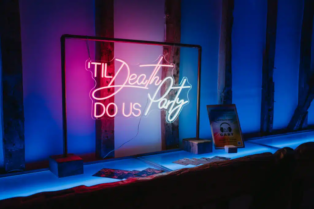 DJ Gary South Farm House DJ Lighting set up at South Farm Barn wedding venue