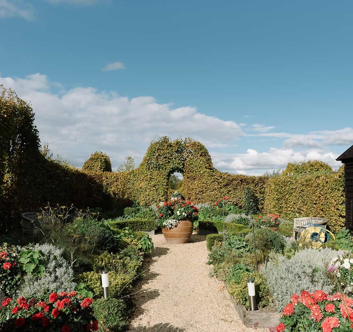 Autumn Herb Garden on a sunny day at South Farm eco wedding venue