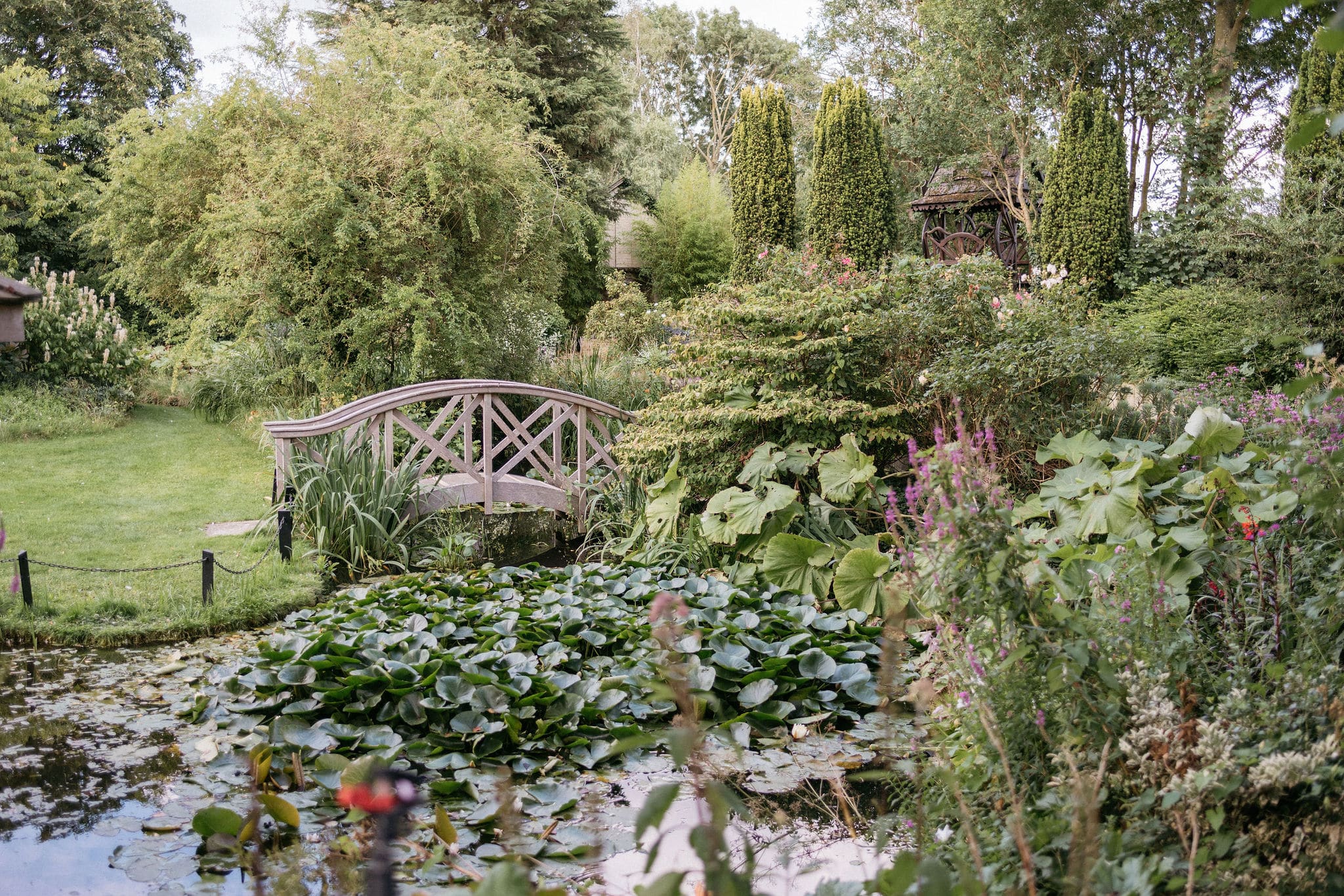 Beautiful Garden and bridge over the pond at South Farm