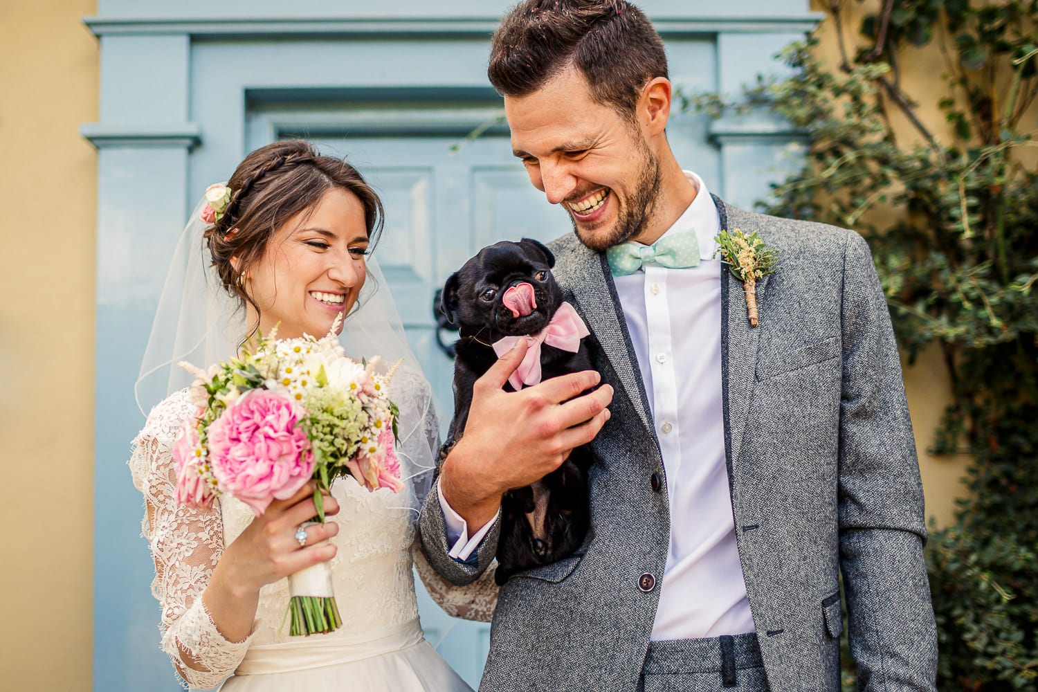 Dogs at weddings just married bride and groom share photo with their dog