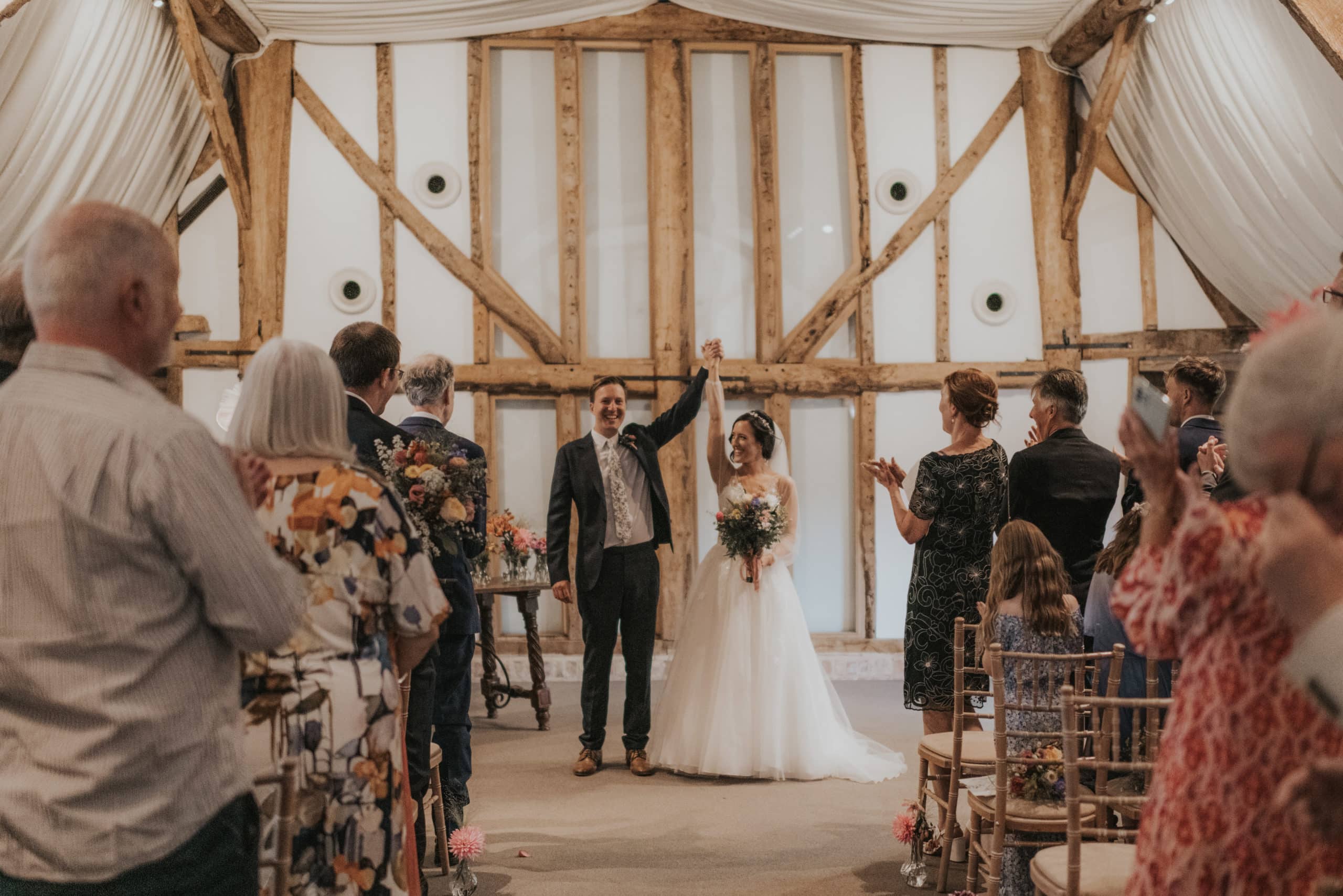 Just Married Bride at Groom at Rustic Barn Wedding Venue