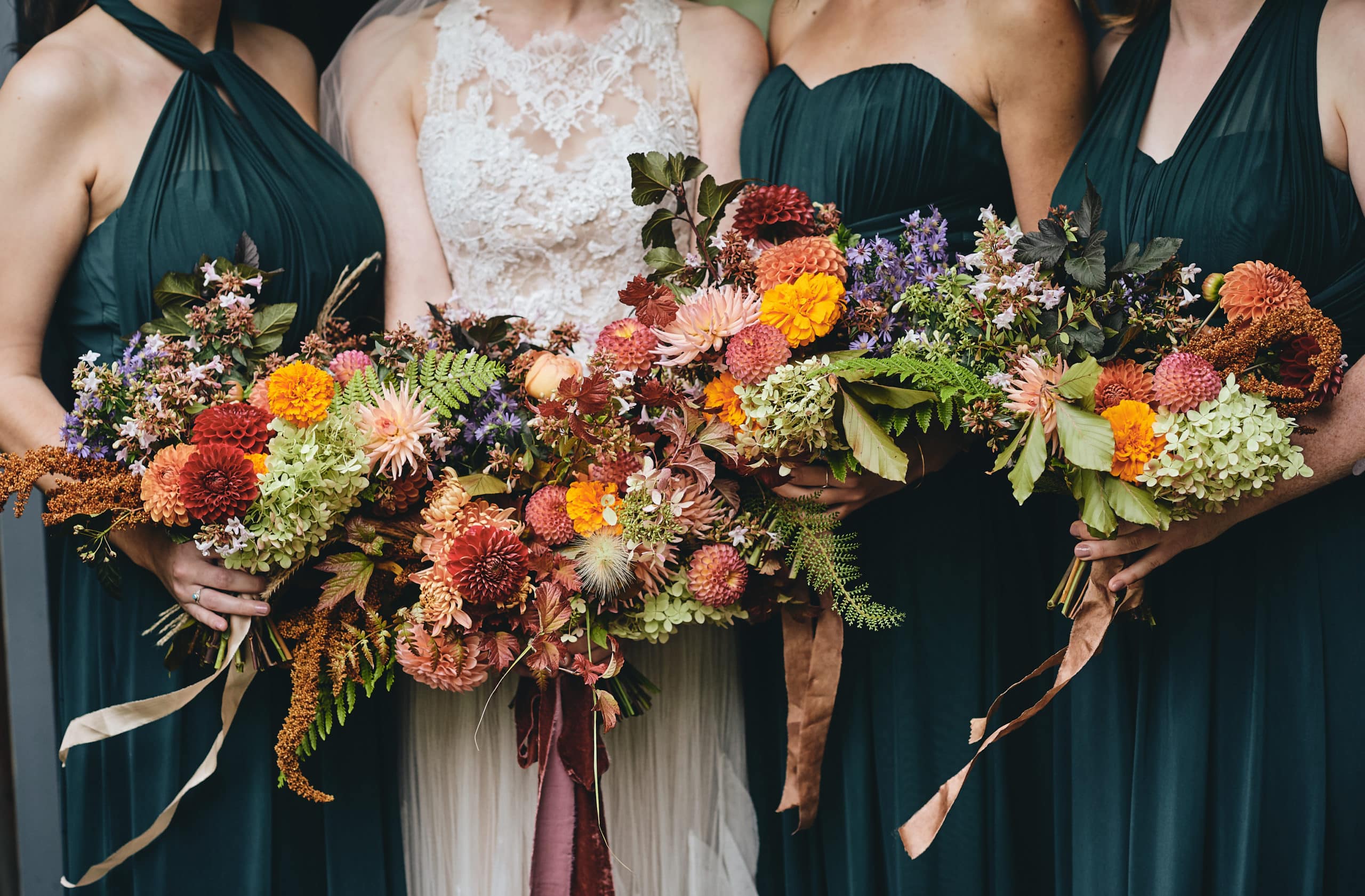 Autumn wedding flowers at South Farm Wedding Venue