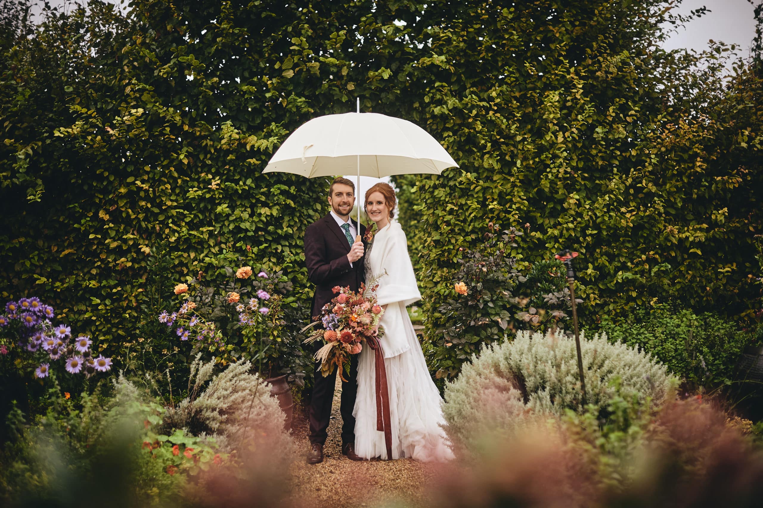 Bride and Groom at garden wedding venue