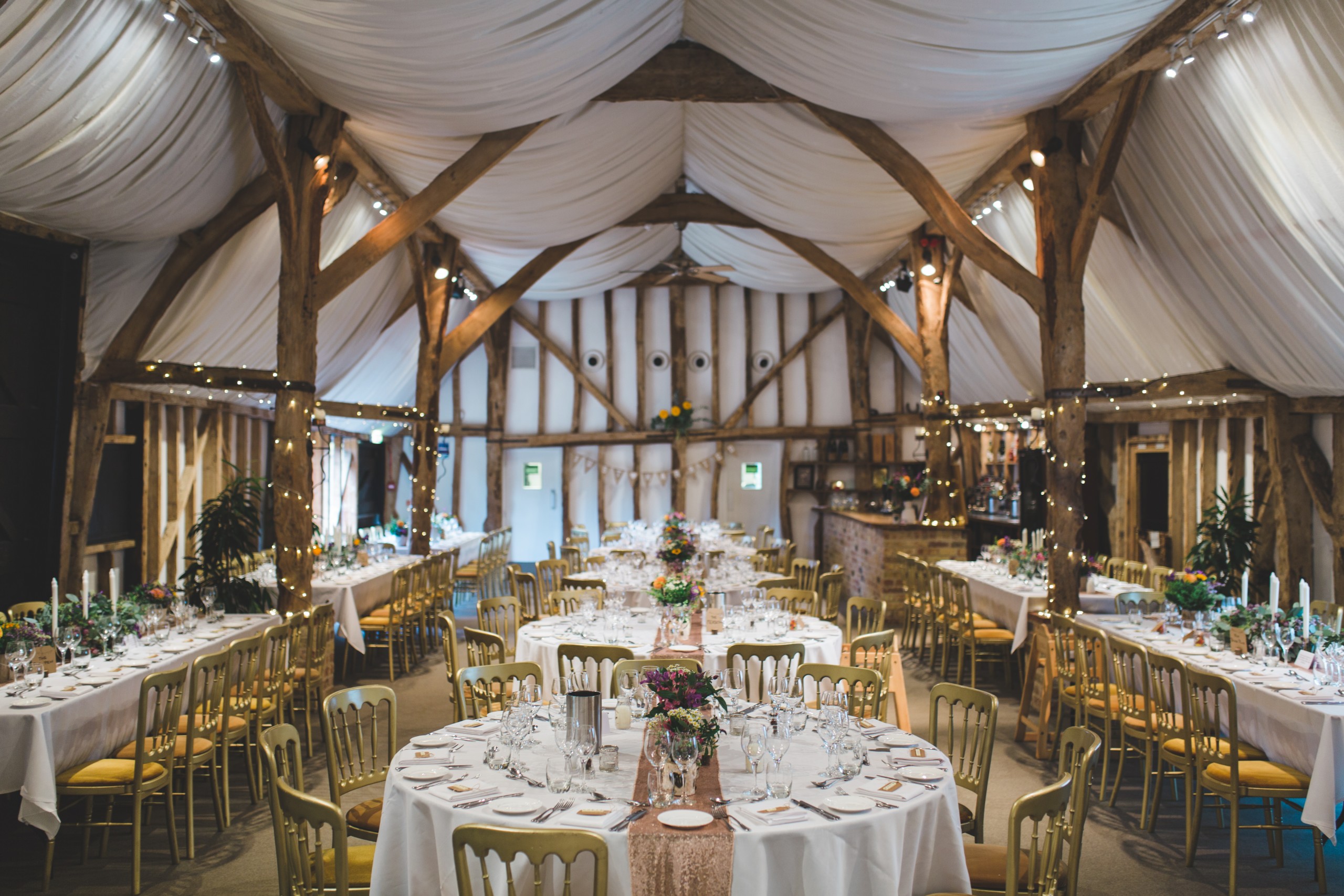 Wedding receopiton in tudor barn, near Royston