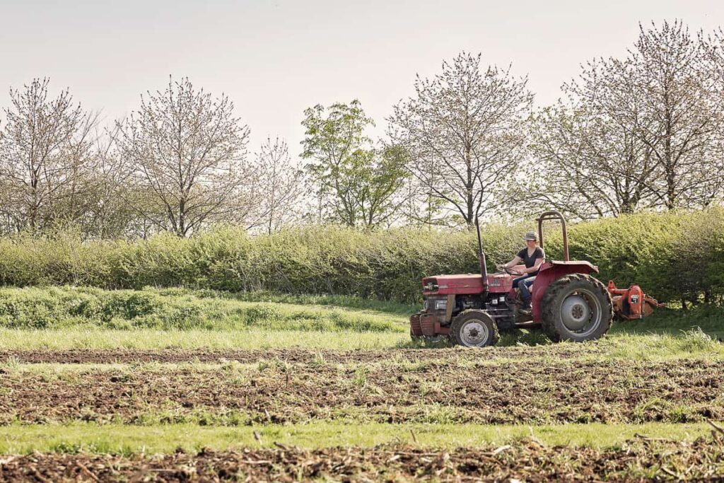 Traditional tractor working on the farm
