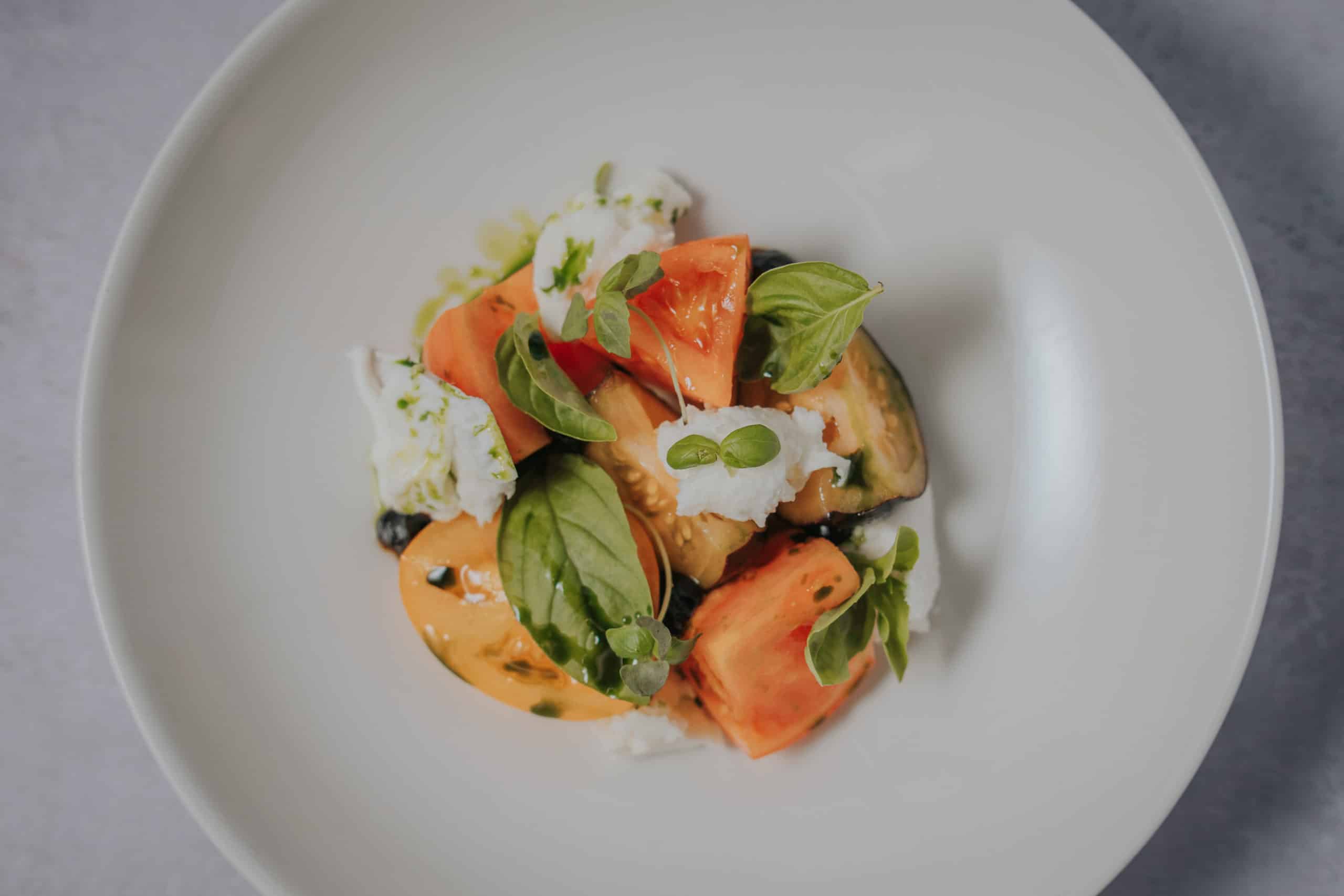 South Farm Wedding Menu StartersHeritage Tomatoes, Buffalo Mozzerella Salad