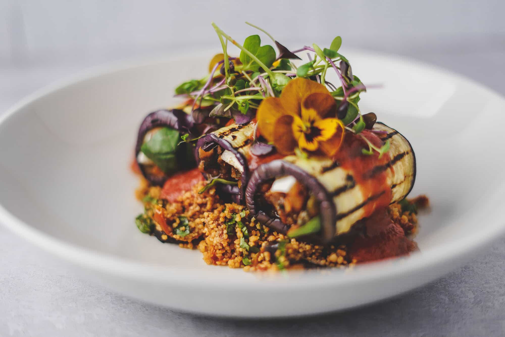 Aubergine cannelloni served at foodie wedding venue