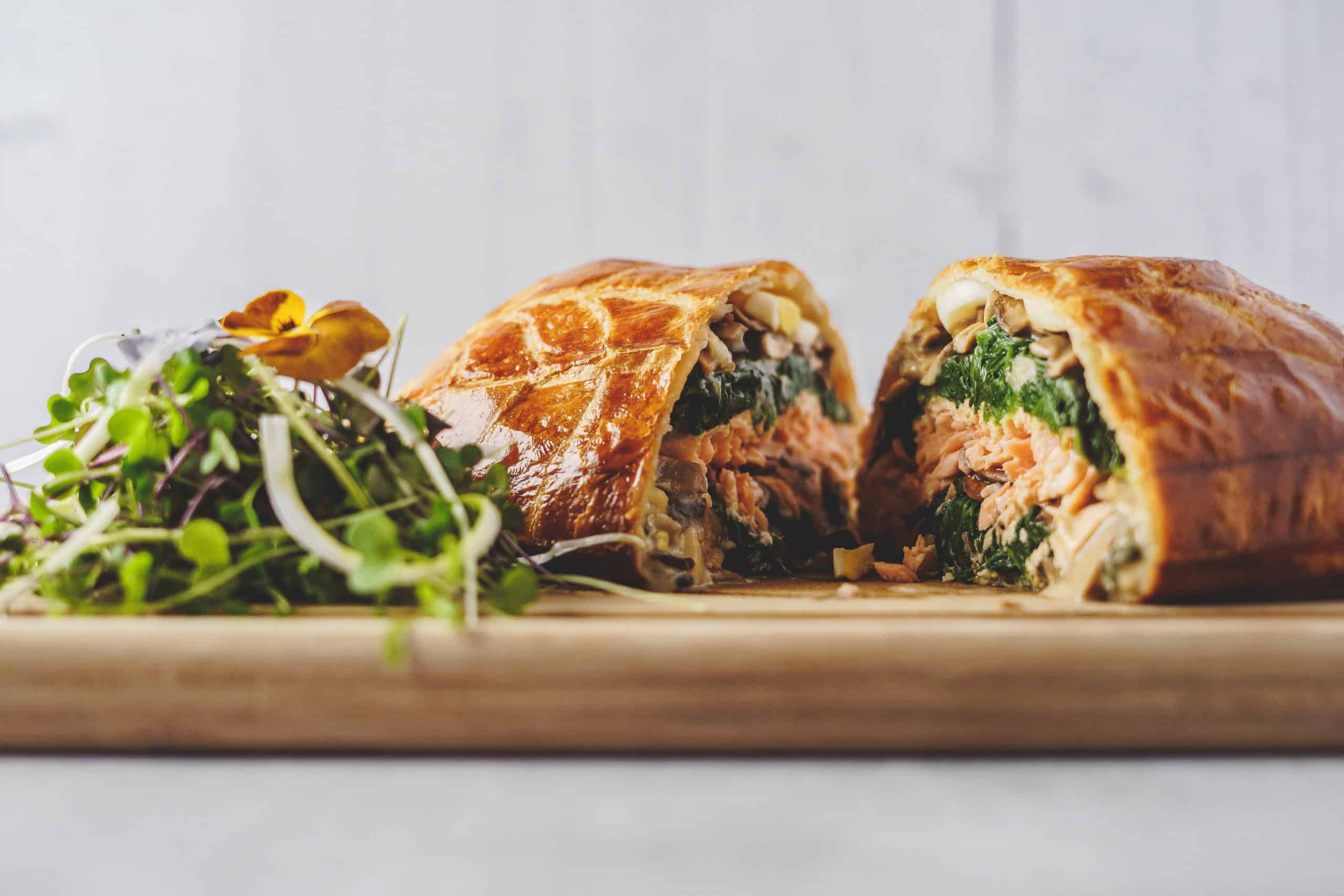 Salmon and Spinach in pastry crust at wedding venue