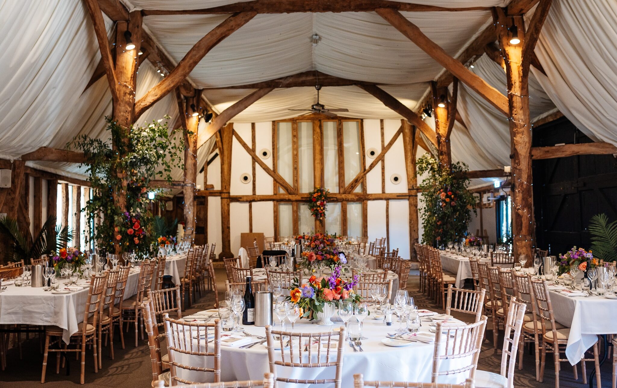 Barn Wedding Venue set for wedding meal