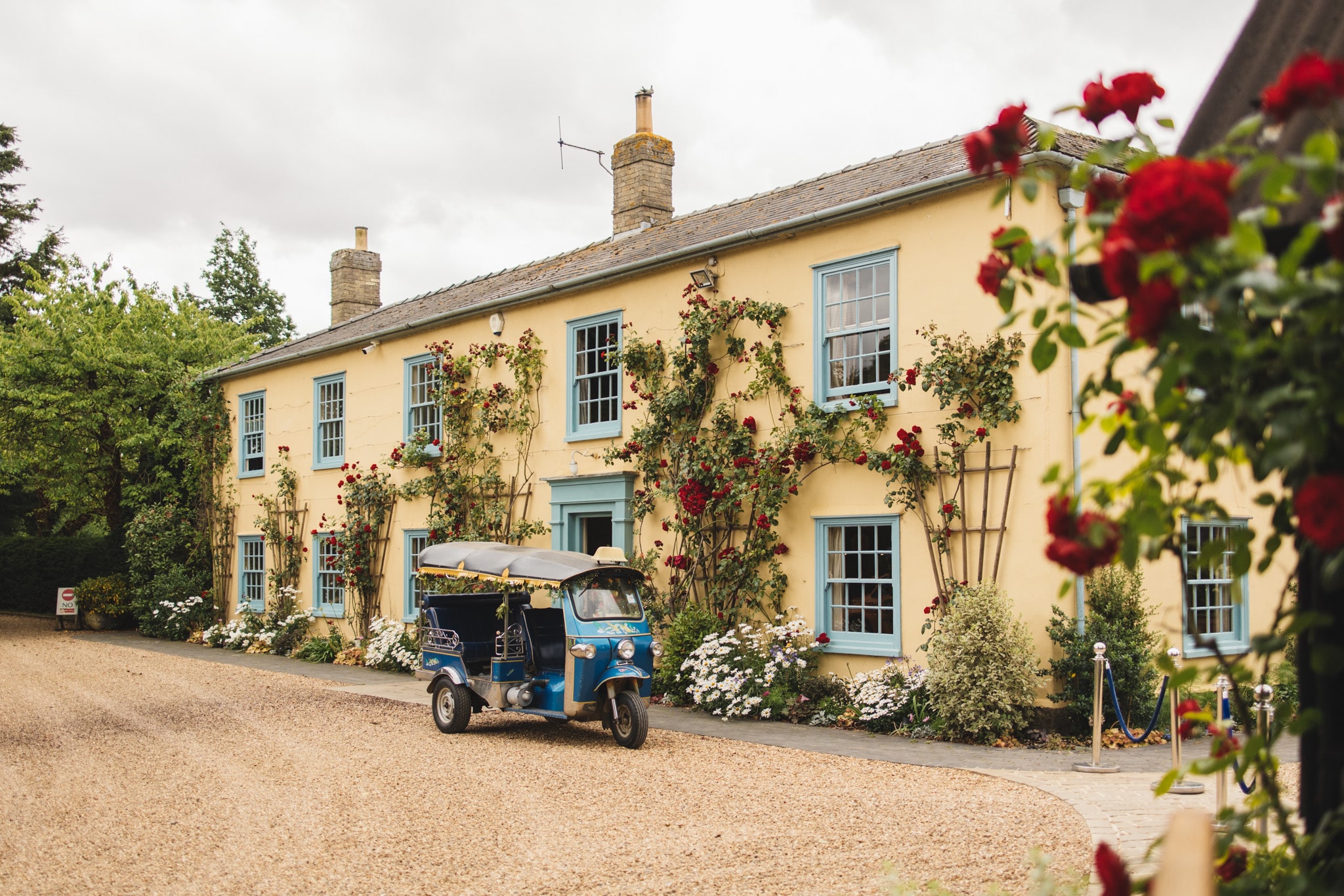 South Farm Wedding venue with blue tub tub parked outside