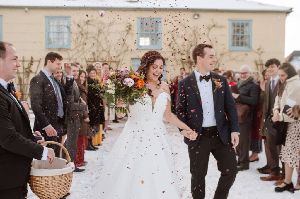 Winter wedding venue couple in the snow