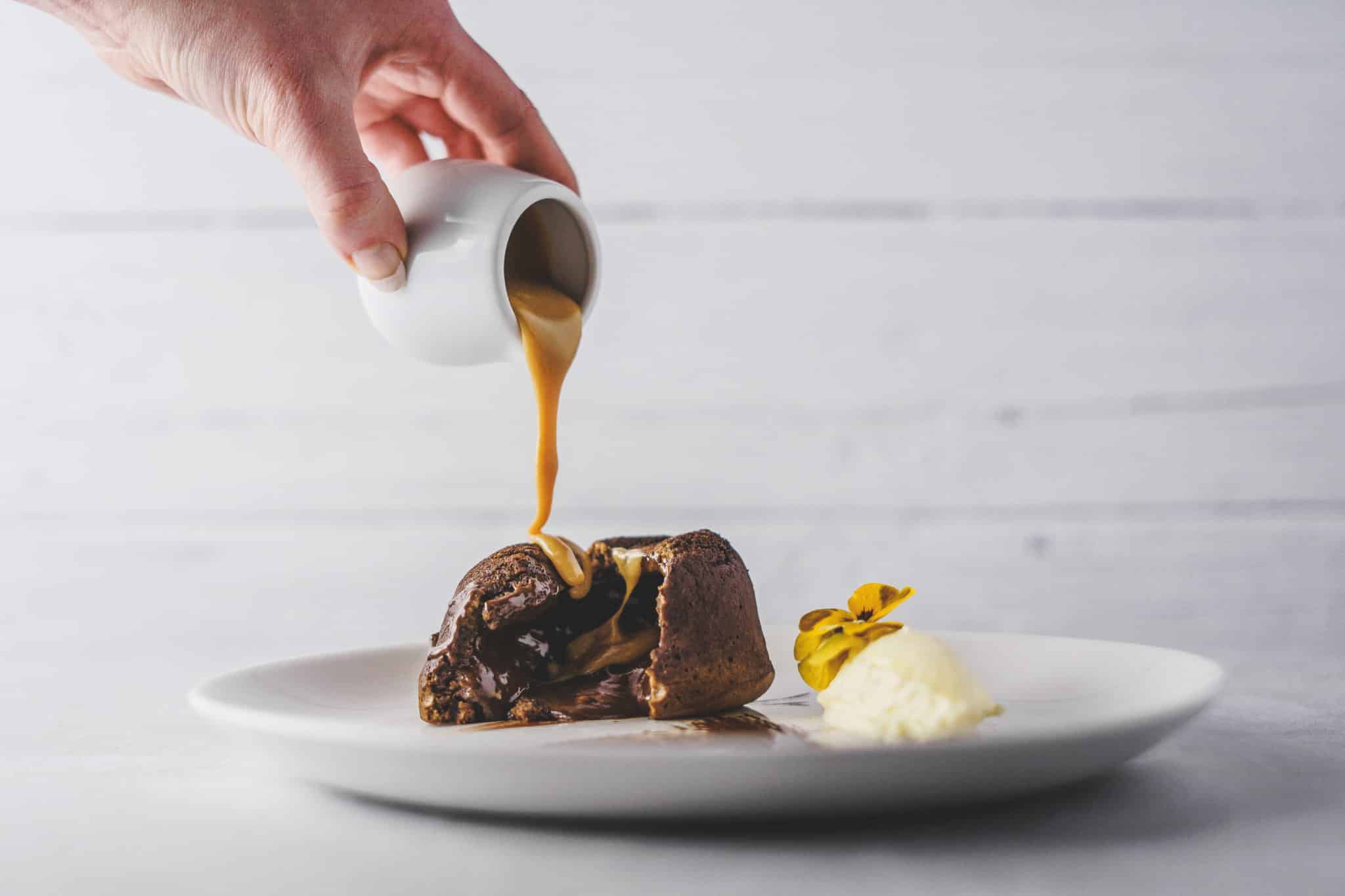 Chocolate Fondant with Salter Caramel Sauce at South Farm Delicious Wedding Dessert
