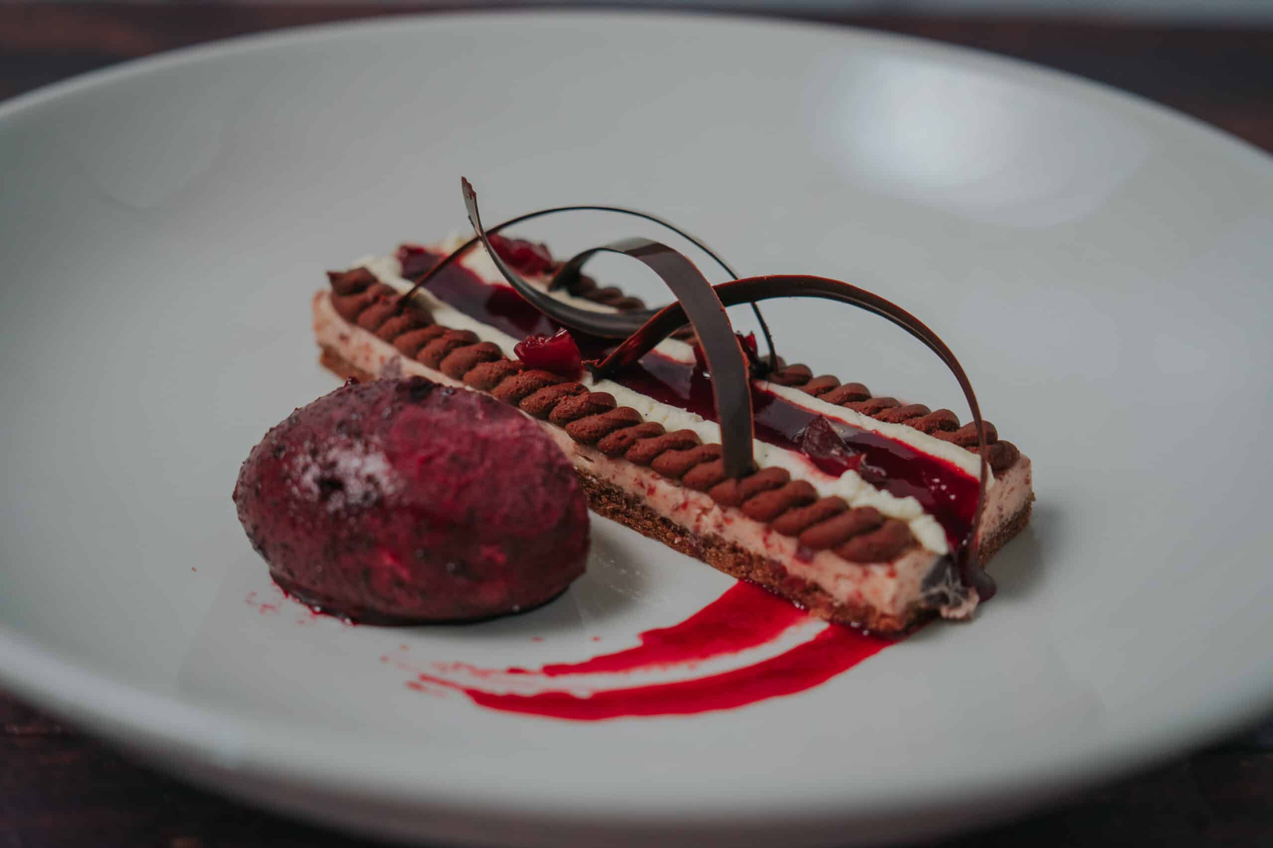 Morello Cherry Chocolate Gateaux delicious wedding dessert at award winning South Farm wedding venue