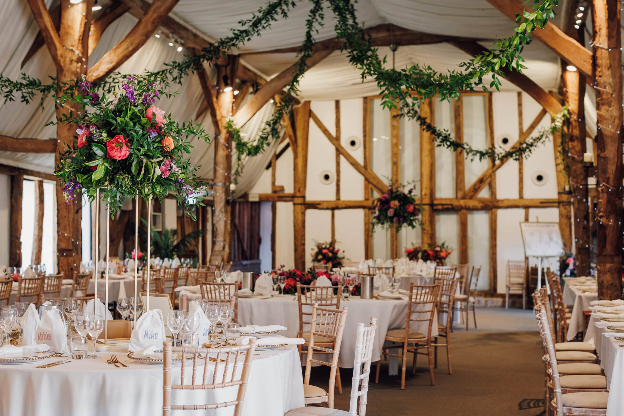 Beautiful rustic barn set for dining