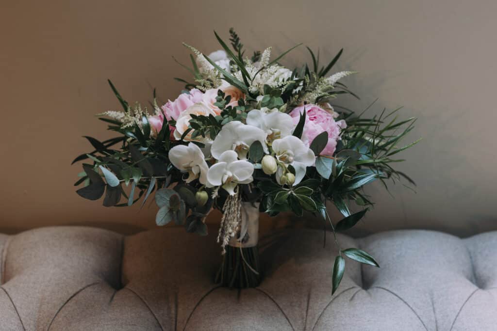 Brides floral wedding bouquet in Coach House Suite