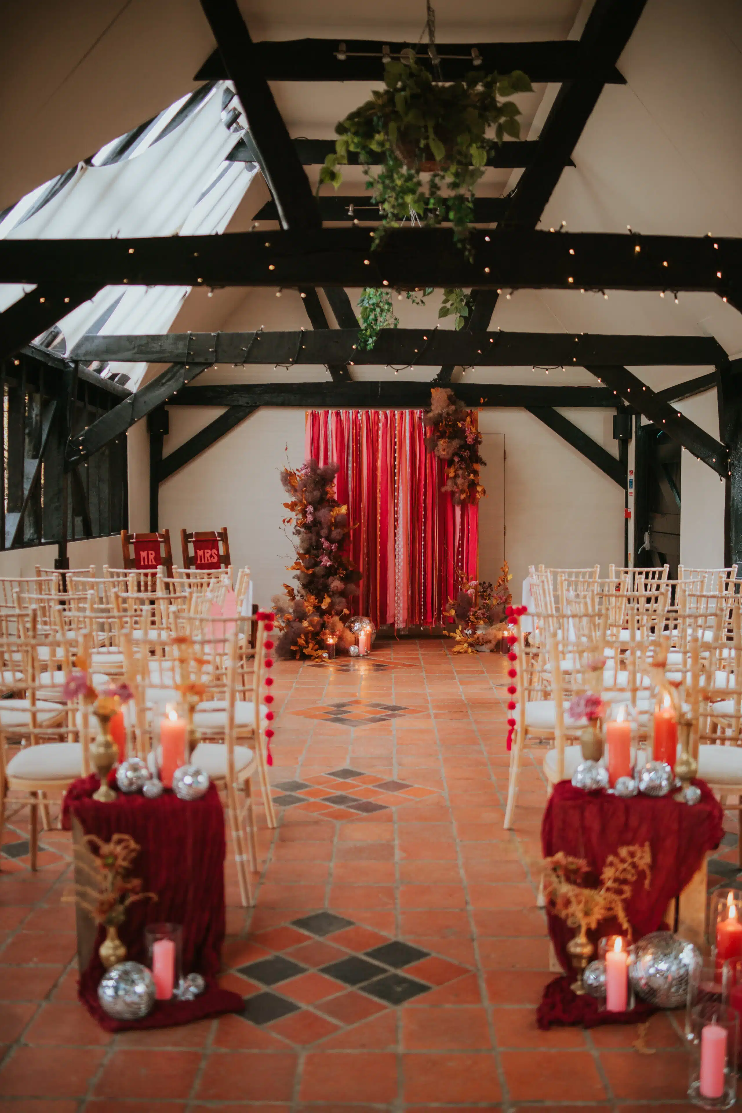 Autumnal decor in the Old Dairy at Countryside wedding venue