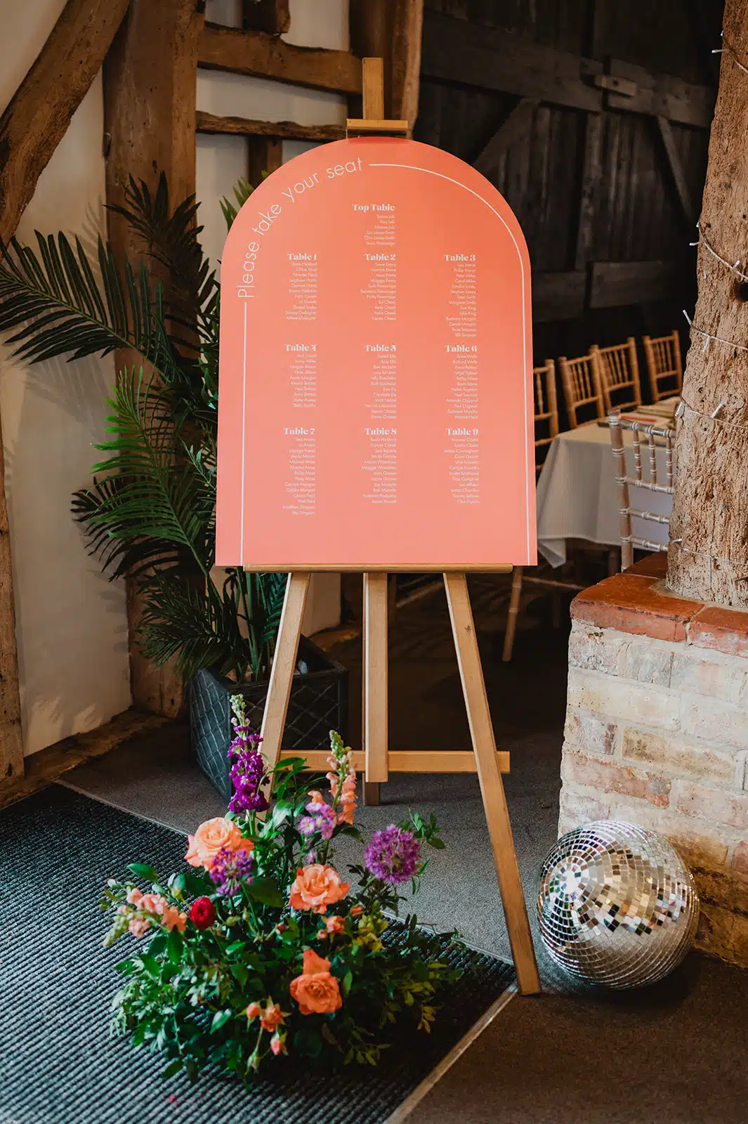 Guest Table Plan in the Tudor Barn at South Farm countryside wedding venue