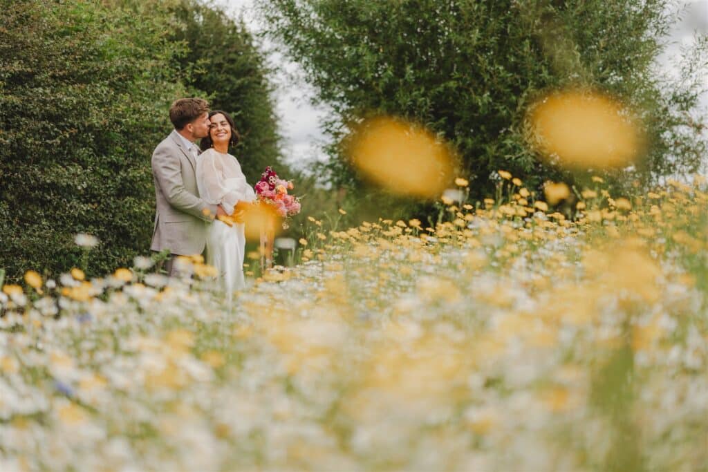 Barn wedding and wildflower meadow