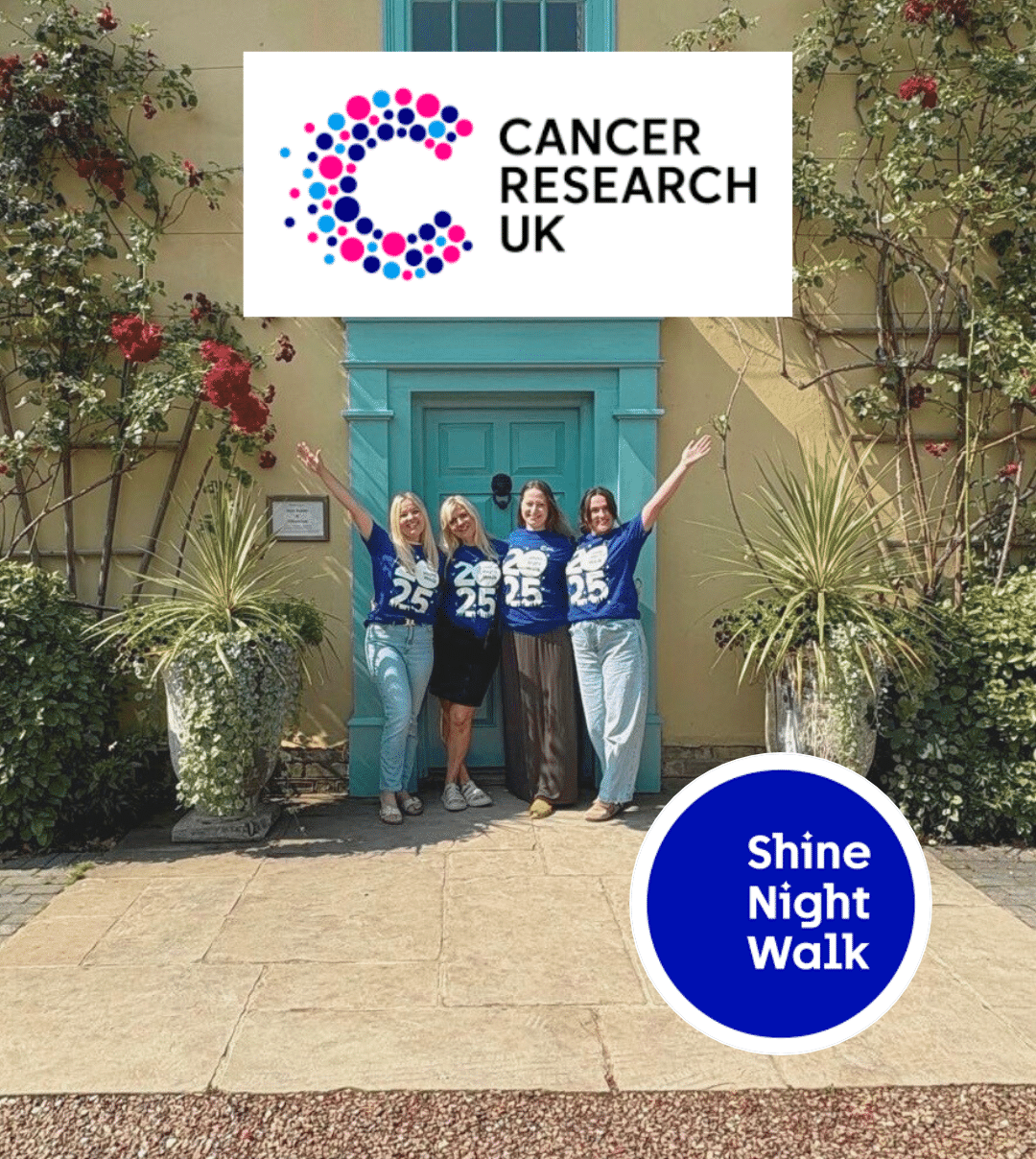 South Farm staff members wearing Shine T Shirts in aid of charity walk for Cancer Research at Countryside wedding venue in Hertfordshire
