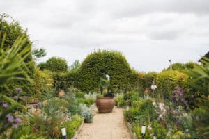 The Kitchen Garden at South Farm in full bloom at countryside wedding venue in Cambridshire