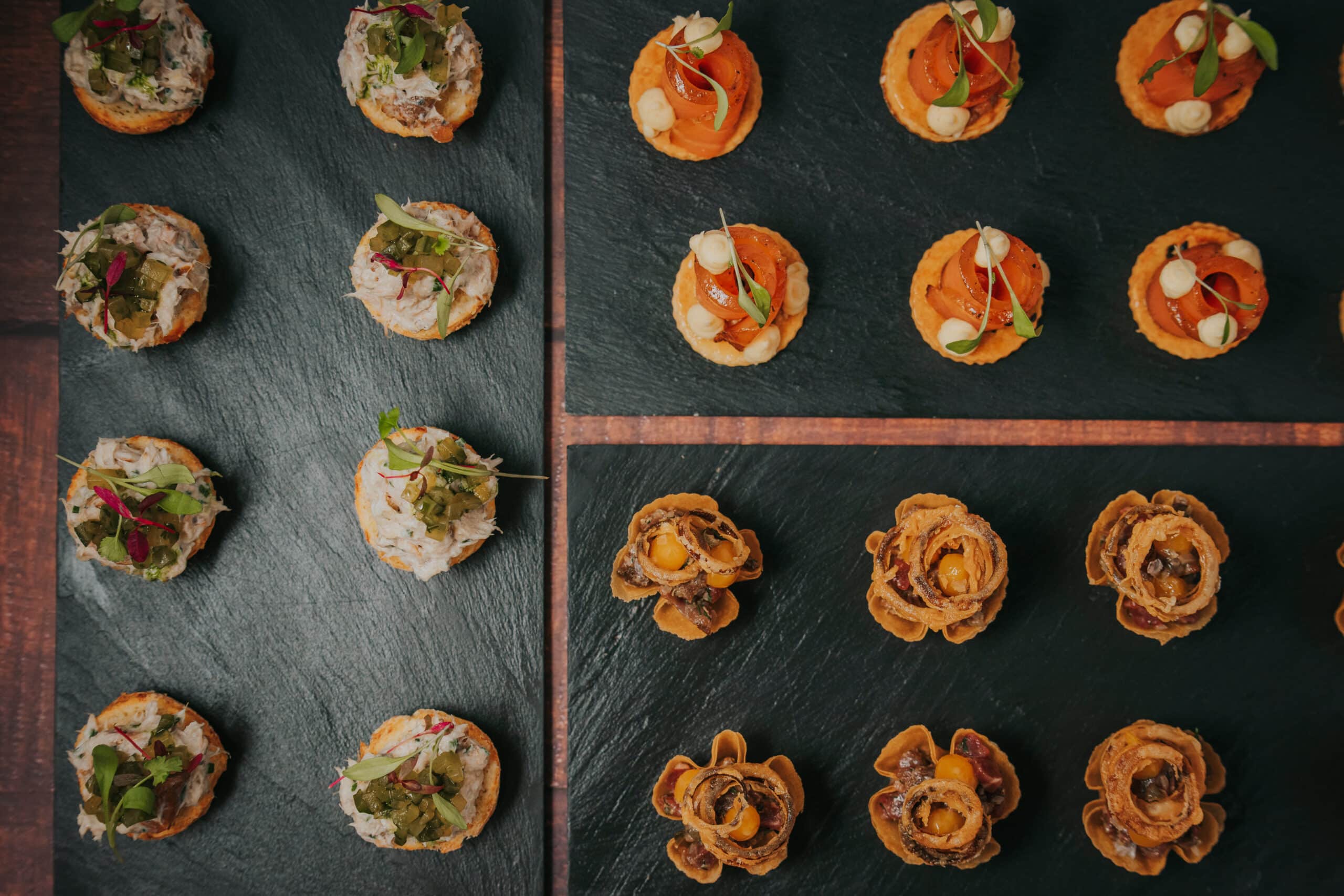 Wedding venue South Farm Canapes displayed on slate