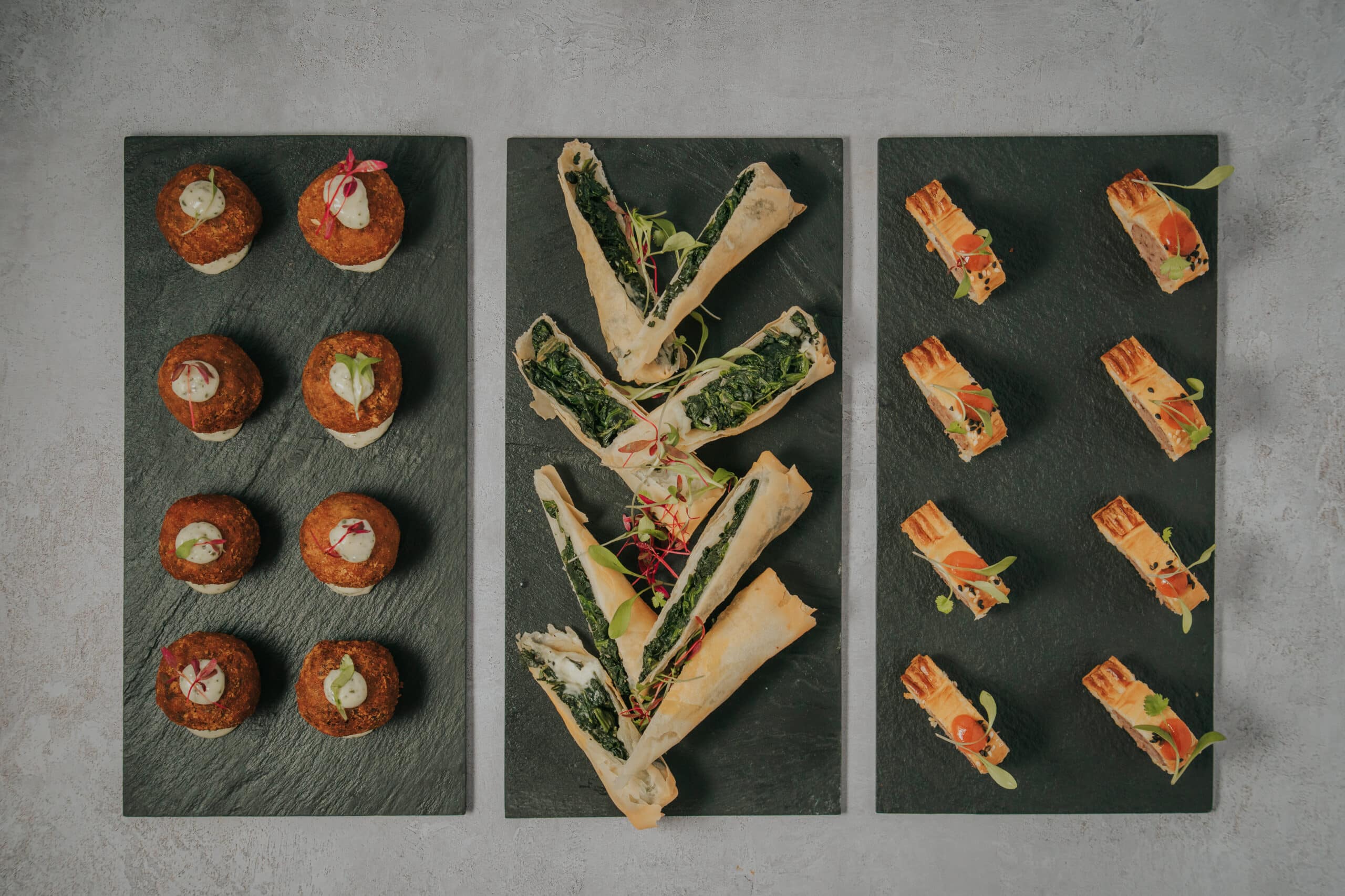 Wedding venue South Farm Canapes displayed on slate