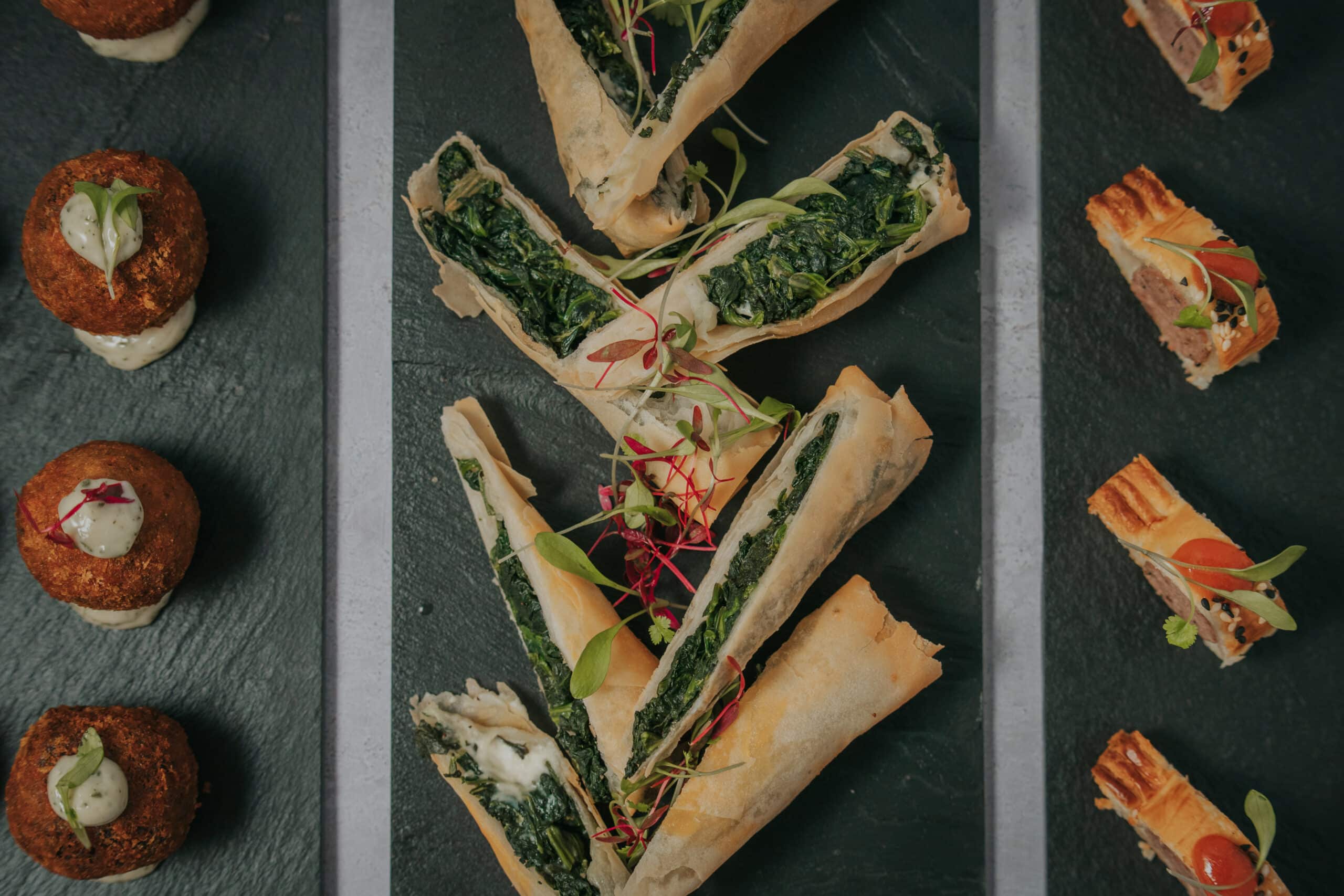 Wedding venue South Farm Canapes displayed on slate