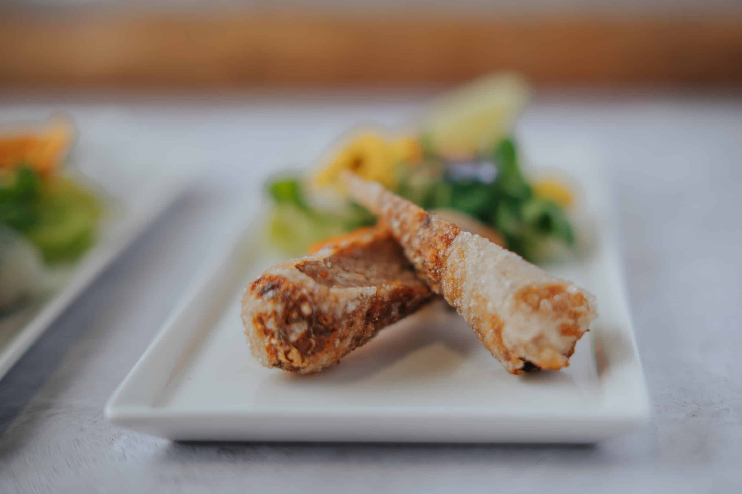 Wedding food Crispy Pork Spring Roll, Mushroom, Rice Noodle, Peanut Sauce, Sriracha