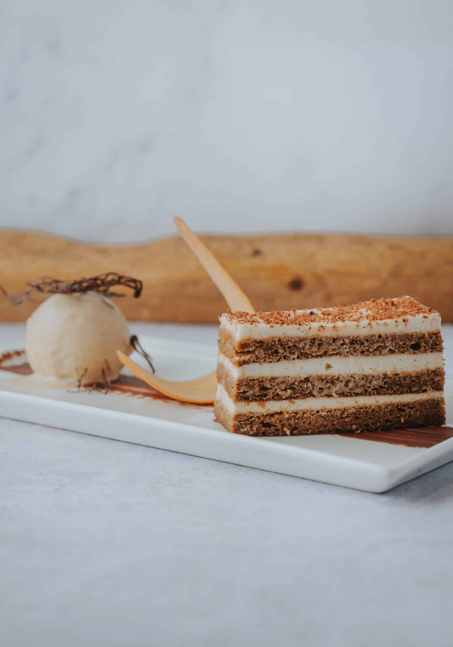Wedding venue dessert Tiramisu, Coffee Ice Cream, Tuile Biscuit