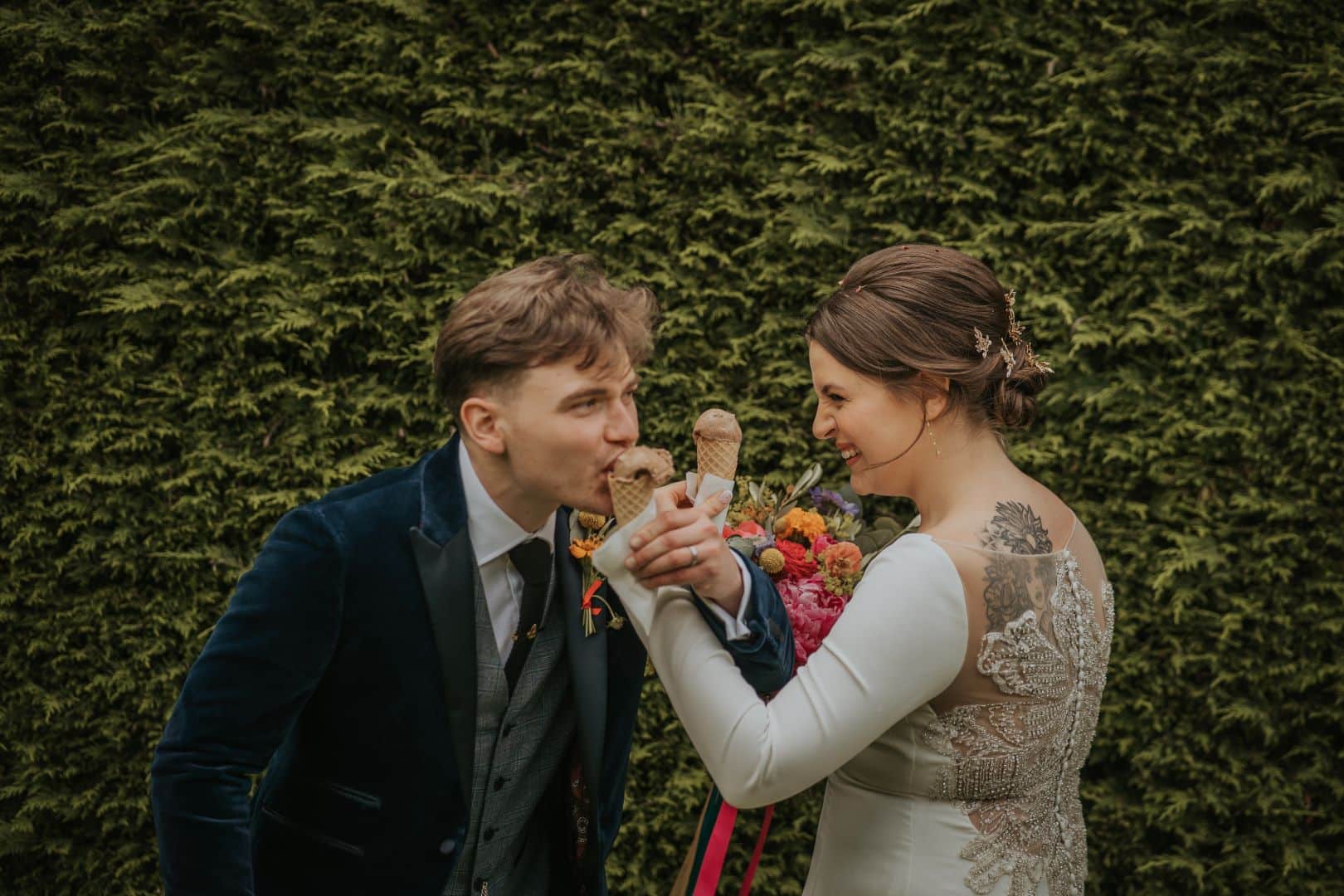 Wedding venue couple eating ice cream