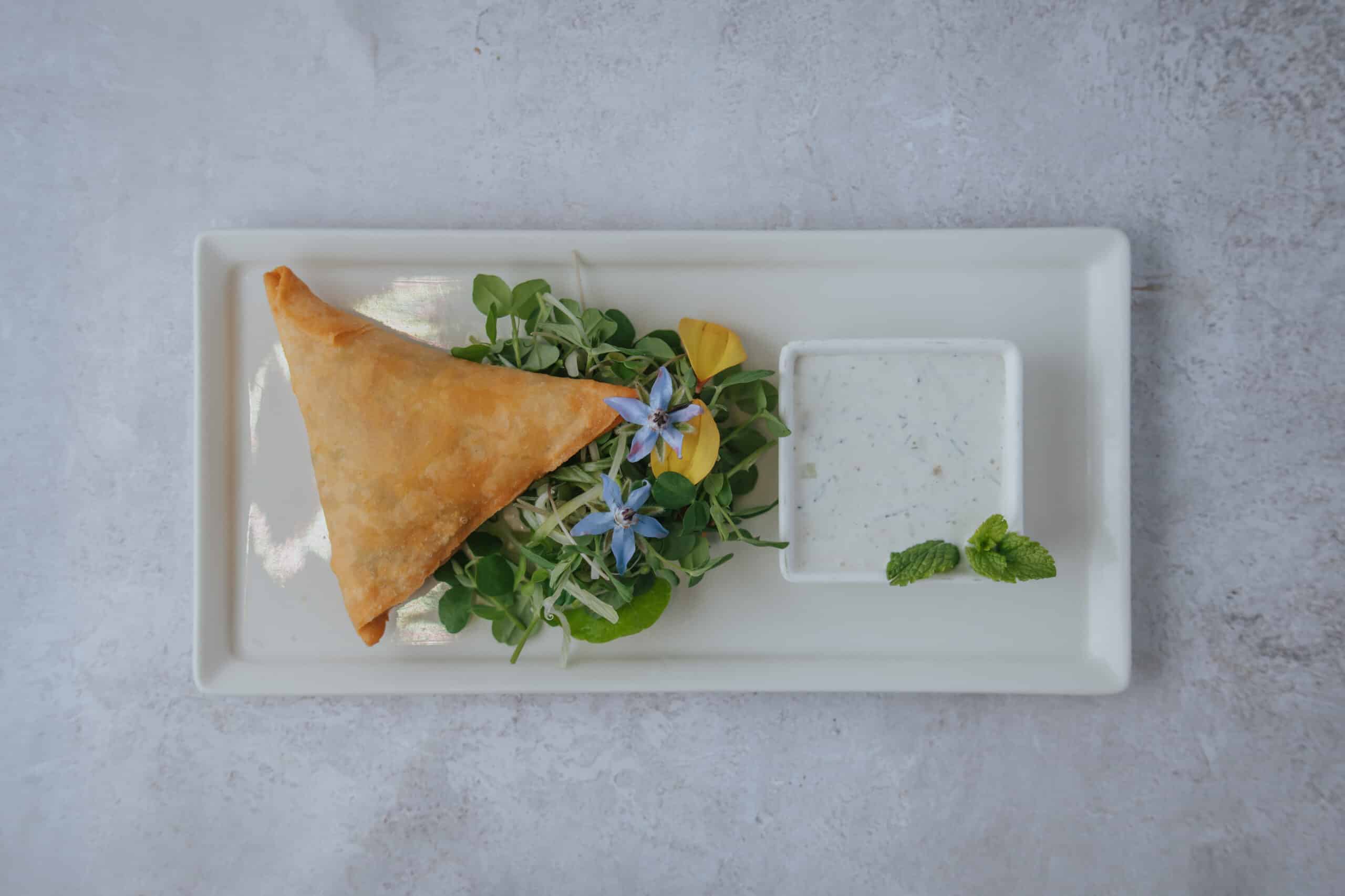 Wedding venue starter plant based vegetable samosa