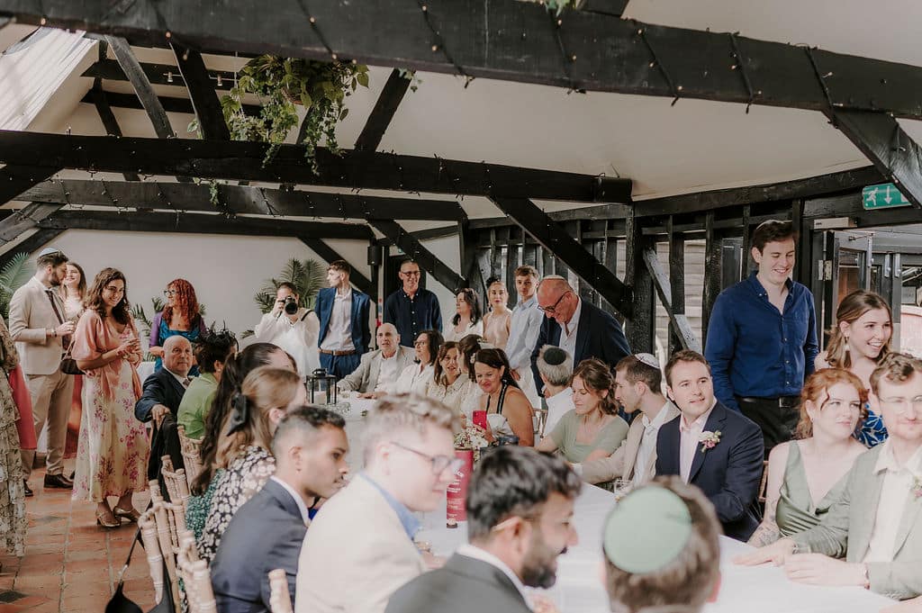 Wedding reception with guests at tables