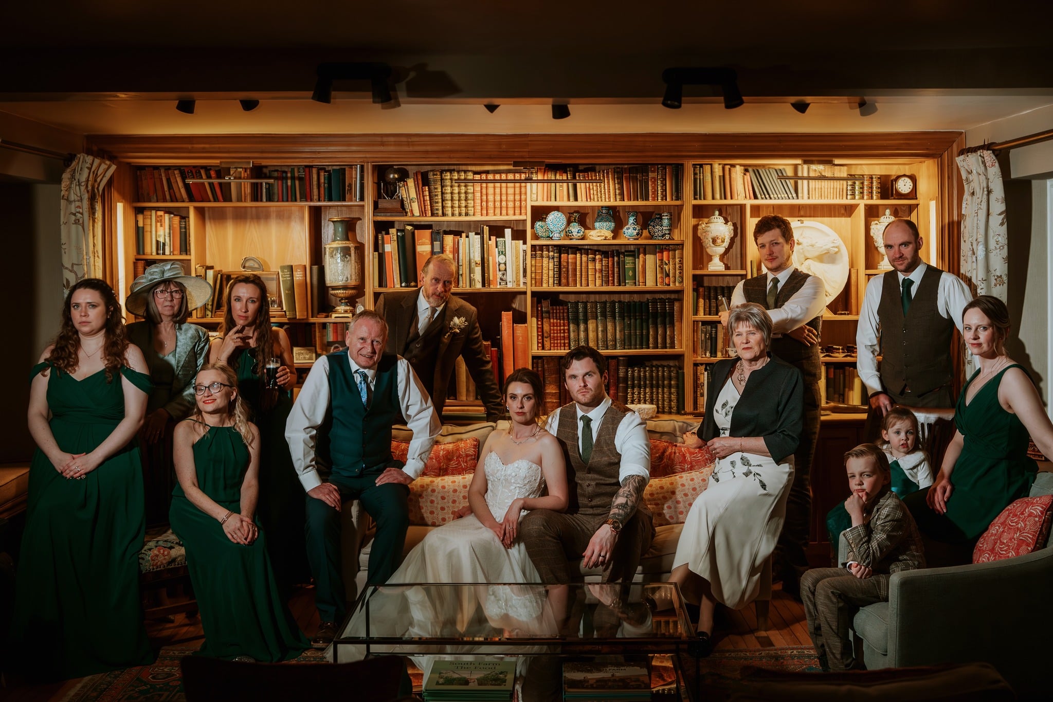 Group portrait at a wedding celebration.