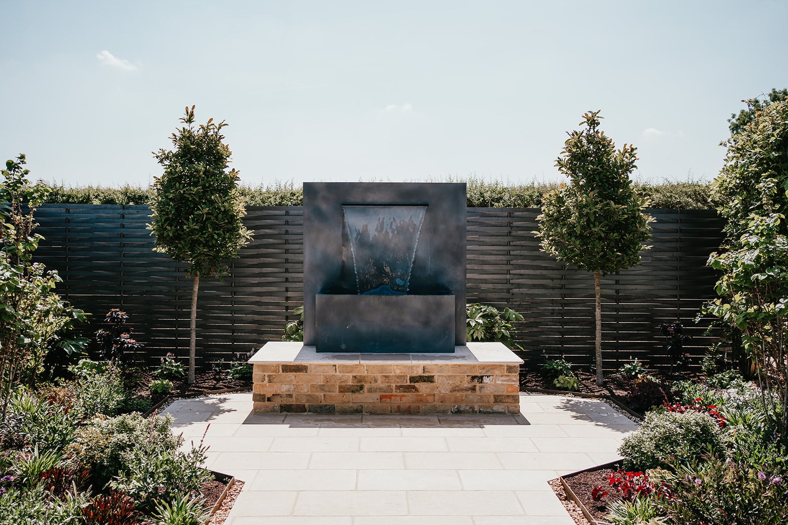 Stunning water feature in the seasonal gardens at The Apple Shed