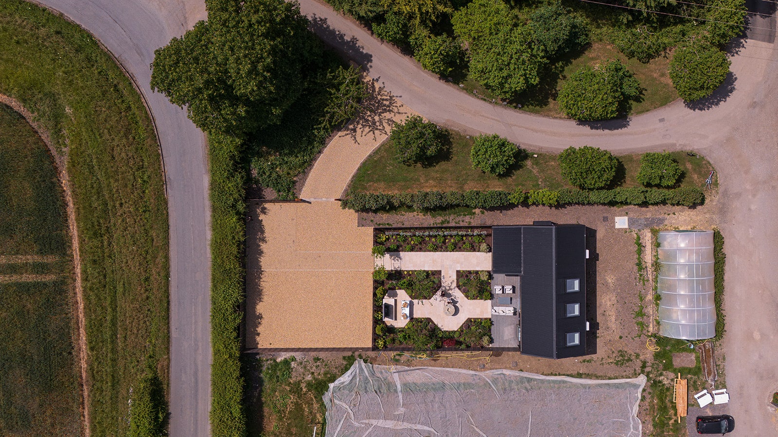 Aerial view of South Farm's Apple Shed